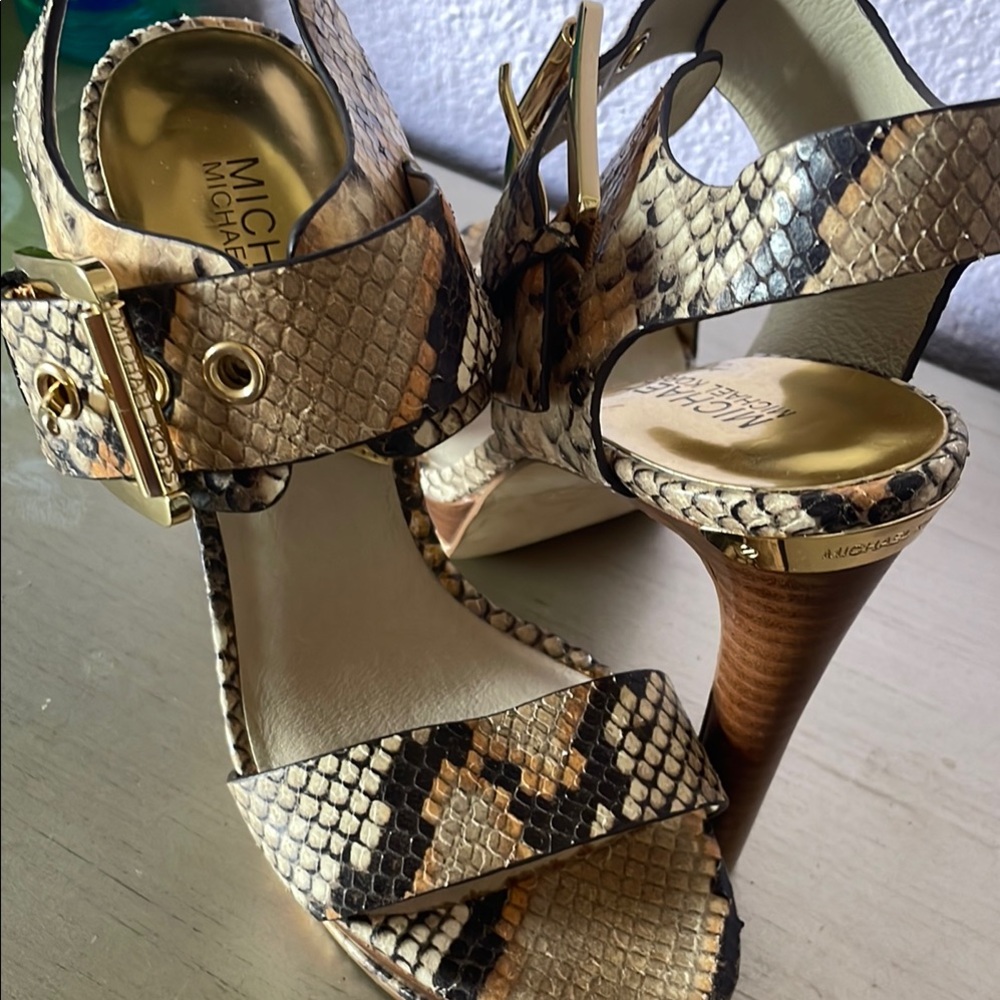 Michael Kors Gold and Black Heels with Ankle Strap